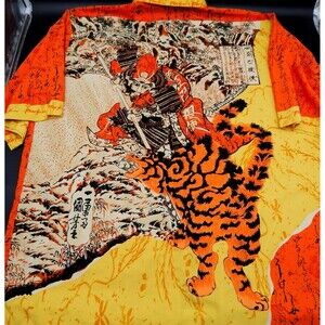 Phat Farm Men's Shirt Samurai Sword Japanese Hawaiian Button Up Short Sleeve XXL